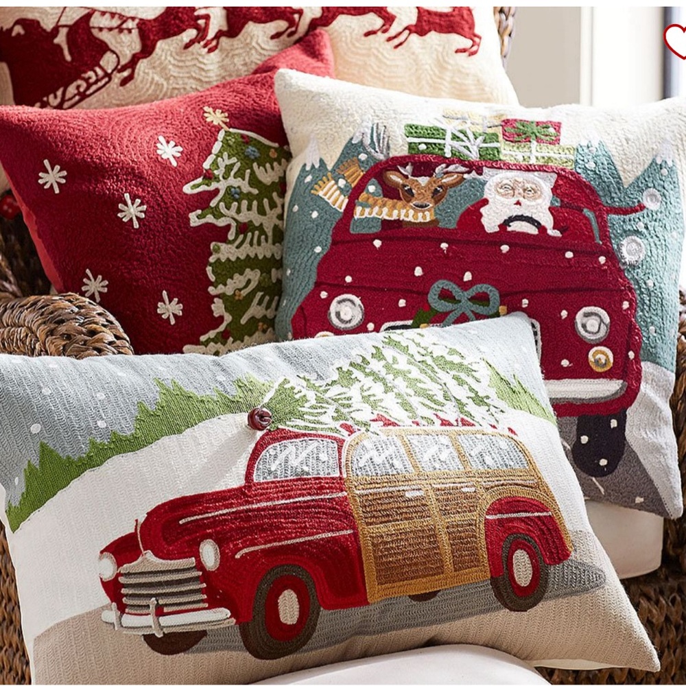 Pottery Barn “Road Trip Santa” Christmas Throw Pillow Cover18x18  (2 Available)
